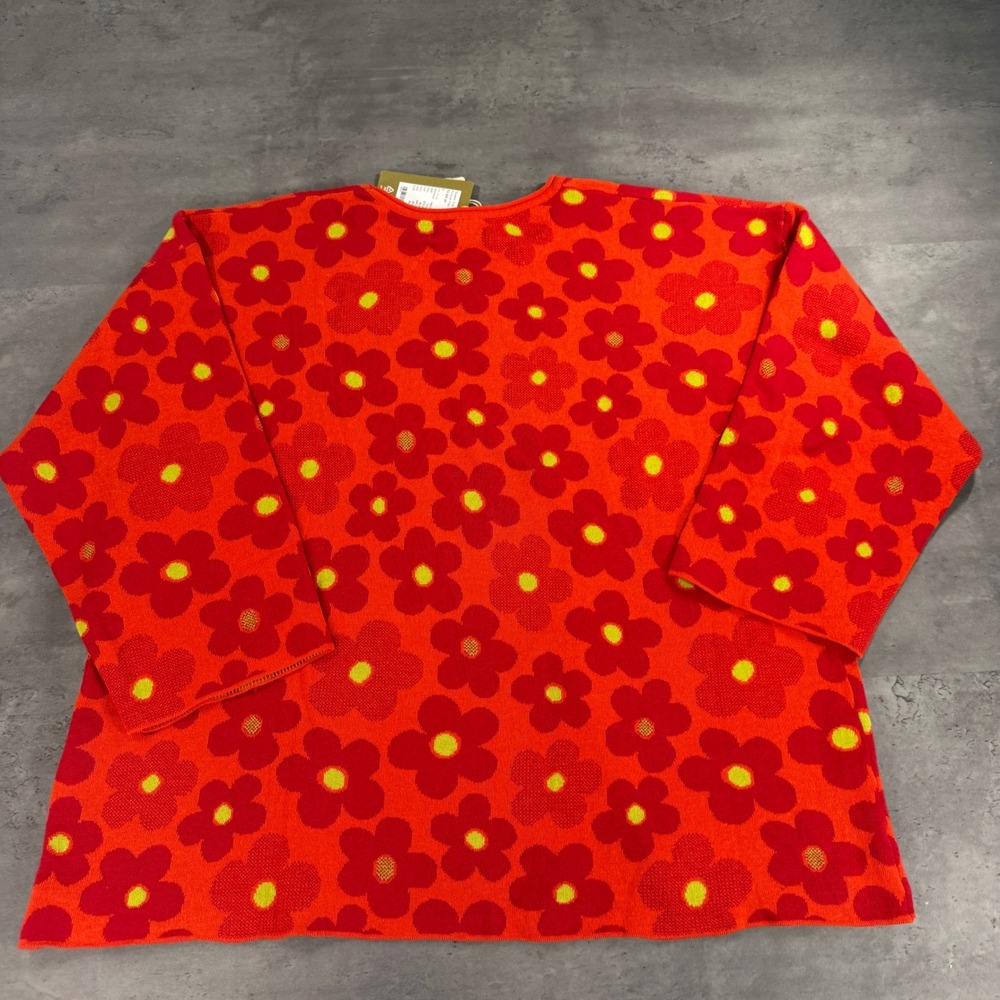 Gudrun Sjoden Sweater Womens L Polli Orange Red Floral Organic Cotton NEW Indie - Picture 2 of 9